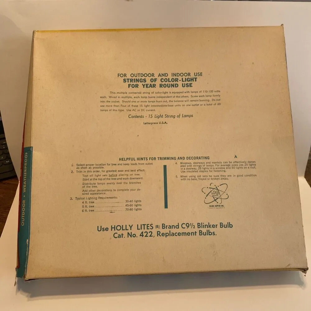 Vintage Holly Blinker Lites EMPTY BOX ONLY Colorful Large Letterpress USA